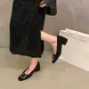 Mocasines negros de gamuza para mujer con tacón grueso estilo francés, nueva colección otoño/invierno 2025, forro polar, peludos, punta cuadrada, adecuados para ir al trabajo
