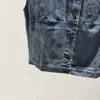 Chaleco de Mezclilla Corto Versátil Adelgazante de Cuello Alto de un Solo Botón Estilo Vintage Chaqueta para Mujer 13300
