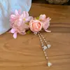 Pasador de Flor de Tela Estilo Pastoral con Perlas, Pasador Fresco, Dulce y Elegante, Pinza de Pato, Accesorio para el Cabello Estilo Resort de Playa para Mujeres