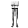 Medias de liga Bonas negras ultradelgadas con estampado de corazones para mujer, medias sexys y de puro deseo de una sola pieza hasta la rodilla para primavera y verano