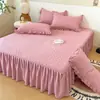 Saia de Cama Acolchoada de Algodão Lavável Peça Única 2024 Nova Saia de Cama Espessa Cobertura de Cama Estilo Saia de Cama Esconder Defeitos Capa Protetora de Colchão