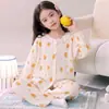 Pijama de Algodão Nuvem Estilo Novo Primavera e Outono para Meninas, Simples e Elegante, Fino, Fofo, com Acabamento em Renda, Manga Longa e Calça Longa, Roupa de Casa