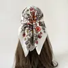 Lenço de Seda Floral Retro de Luxo Leve Transfronteiriço com Toque Macio, Lenço de Cabeça, Lenço, Lenço de Seda para Primavera e Outono, Lenço Quadrado Médio Feminino