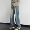 Jeans retro desgastados para hombre, estilo nuevo, vibra americana, pantalones de pierna recta de alta costura, marca de moda, pantalones versátiles de pierna ancha holgados
