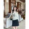 SUSAN Top de Punto Asimétrico de Manga Larga Holgado Estilo Coreano Otoño Estampado de Leopardo Remaches de Estrella Adelgazante para Mujer 6669s