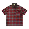 Camisa de Manga Corta a Cuadros Suelta Estilo Americano Verano para Hombre Vibe Marca de Moda Bordado de Letras Camisa a Cuadros con Cuello Versátil