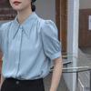 Novo Mini Damasco em estoque Camisa Branca de Manga Curta Top Estilista Solto Retrô Feminino Camisa para Entrevista de Carreira