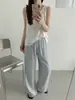 Novas calças de seda gelada de verão 2026 para mulheres, cintura alta, calças largas de chiffon fluidas, calças casuais finas de perna reta com proteção solar