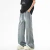 Jeans para hombre, nueva colección primavera/otoño 2026, marca de tendencia estilo americano, pantalones rectos de corte holgado, cintura elástica, pantalones largos casuales para hombre