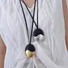 Nuevo Collar de Cordón de Cuero de Madera de Ébano Negra Estilo Chino, Cadena para Suéter con Colgante Bloque de Color Largo de Lujo Ligero de Nicho de Otoño e Invierno