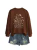 Moletom casual feminino Amazon eBay site independente estampa floral margarida rosa e amarela outono inverno