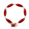 Nuevo Pulsera de Abalorios de Ágata Roja y Perla de Agua Dulce Estilo Chino para Mujer, Joyería de Pulsera de Ágata Negra Moda Retro Artística