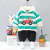 Conjunto de Sudadera de Manga Larga y Camiseta Suelta a Rayas para Niños, Pantalones Deportivos Casuales de Dos Piezas, Sudadera con Capucha de Dibujos Animados para Niños Pequeños