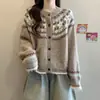 Cardigan jacquard retrô estilo Fair Isle, nova coleção outono/inverno feminina, caimento solto e estilo doce, novo top suéter para mulheres