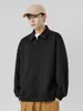 Conjunto de Sudadera con Cuello Camisero y Media Cremallera para Hombre, Ropa Deportiva Casual Holgada, Estilo Primavera y Otoño, Top y Pantalones de Manga Larga Grises y Negros