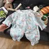 Conjunto de Ropa para Casa para Niñas 2026, Niños Talla Mediana y Grande, Algodón Transpirable de Gasa para Padres e Hijos, Pijama de Manga Larga de Dos Piezas, Moderno