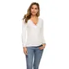 Comercio Exterior En Stock Otoño e Invierno Nuevo Sexy de Encaje con Cuello en V Manga Larga de Punto Camiseta Base para Mujer, Corte Ajustado y Elástico