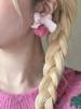 Diseño original de nicho linda niña lazo rosa bola de felpa otoño e invierno aretes clip para la oreja femenino 2023 Nuevo