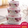 Conjunto de três peças de tigela de cerâmica para conservar alimentos frescos, lancheira para micro-ondas com tampa, lancheira para geladeira, utensílios de mesa selados, tigela grande para farinha, dormitório