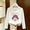 Camiseta de Manga Larga 100% Algodón para Niña Primavera/Otoño 2026 Camiseta Básica Infantil Top Elegante con Estampado de Dibujos Animados para Niña Pequeña