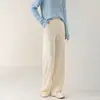 Pantalones Anchos de Bolsillo Doble Engrosados para Mujer, 100% Lana Pura, Cintura Elástica, Color Sólido, Pierna Recta, Pantalones Versátiles de Moda, Modernos
