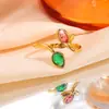 Anel em Formato de Coração com Micro Zircônia Transfronteiriço, Não Desbota, Anéis Ajustáveis Simples e Frescos para Casais, Anel de Aço Titânio Dourado 18K para Mulheres