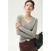 Suéter de punto sexy de manga larga estilo francés para mujer, nuevo otoño/invierno, corte ajustado, elegante suéter base, cárdigan de cachemira