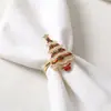 Servilletero de árbol de Navidad bañado en oro con incrustaciones de diamantes para decoración de vajilla de hotel y restaurante, hebilla metálica para servilleta de Navidad