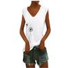 En Stock Amazon Verano Europeo y Americano Color Sólido Manga Corta Cuello en V Casual Holgado Camiseta sin Mangas Camiseta de Manga Corta para Mujer