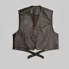 Elegante chaleco de cuero retro con cuello en V para mujer, nuevo estilo de otoño, prenda exterior sin mangas versátil y estilizada