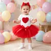 Roupas de Bebê Conjunto de Verão para Bebê Body de Manga Curta Saia Feita à Mão Acessórios de Cabelo Conjunto de 3 Peças Primeira Festa de Aniversário Vestido de Aniversário Verão