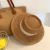 Chapéu de Palha Retrô Vazado de Topo Reto Estilo Old Money para Mulheres, Chapéu de Sol para Proteção Solar na Praia de Verão, Chapéu de Sol Estilo Férias