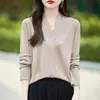 Nuevo Otoño Transfronterizo Lana Fina Top Sencillo Suave Cuello en V Cárdigan de Punto Elegante Abrigo de Manga Larga Venta al por Mayor