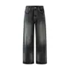 Jeans rectos holgados de estilo lujo ligero para otoño con estampado de rayo y bigotes para hombre, Pantalones casuales rectos holgados de marca de moda americana