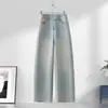 Jeans Wide-Leg com Bordado Artístico Pequeno Novo de Outono Casual Solto Cintura Alta Emagrecedor Moda Calça Banana