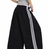 Pantalones de Trabajo de Estilo Americano Talla Grande para Mujer, Otoño 2026, Rayas Deportivas Retro de Tres Líneas, Pierna Recta, Casual, Pantalones de Jazz