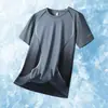 Camiseta de seda gelada de manga curta para verão masculina, adequada para academia e esportes, secagem rápida, respirável, fina, solta, elástica, gola redonda, moletom moderno