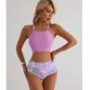 Traje de baño de dos piezas que cubre el vientre Sexy para mujer No es un traje de baño Bikini Europeo y Americano 2024 Estilo Deportivo Estampado Color Sólido Cintura Alta