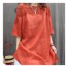 Camisa de Algodão de Verão para Mulheres, Crochê Vazado Retrô de Comprimento Médio Solta Casual Moda Renda Blusa de Manga Média