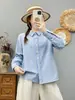 Colección Otoño 2026 Camisa de manga larga tipo cárdigan con cuello de punta y estampado de rayas en tela oxford estilo coreano