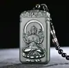 Jade Hetian de Xinjiang Zafiro Verde Torre Primera Calidad Material Fino Cuatro Brazos Guanyin Colgante de Paisaje para Hombres y Mujeres Colgante de Jade
