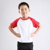 Camiseta infantil de algodão penteado com ombro de fora, gola redonda, confortável, solta, manga curta, traje de classe, traje de desempenho com logotipo impresso