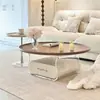 Juego de Mesa Redonda de Café Color Crema Francés Sala de Estar Hogar Mesa de Café Acrílica Minimalista Moderna Mesa de Café Pequeña para Apartamento Mesa Auxiliar