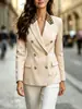 2026 Estilo Europeu Novo Estampa de Leopardo Lapela Dupla Fileira Blazer Pequeno Feminino Slim Fit Temperamento Profissional Suit para o Trabalho