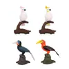 Conjunto de 4 Peças de Figuras Realistas de Pássaros PVC Papagaio Tucano Pica-pau Modelos Coloridos de Pássaros para Crianças Brinquedos e Decorações de Animais Selvagens para Sala de Brincar