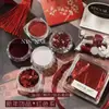 Joyería Roja de Año Nuevo Manicura Roja con Lentejuelas Adornada con Polvo Fino de Brillo de Arena Movediza Manicura de Uñas