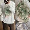 Yuran 26 Estilo Nuevo de Principios de Primavera Algodón de Cáñamo Estampado Vintage de Sello Cuello Redondo Hombro Caído Manga Larga Camisa