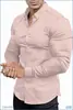 Camisa Nueva de Manga Larga para Hombre Otoño Primavera Cross Europe Estampado 3D Casual de Negocios Sin Planchar Color Sólido Camisa con Cuello
