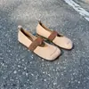 B30-16 Estilo Novo de Primavera Camurça de Couro Sapatos Rasos Casuais com Bico Quadrado Sapatos de Vovó para Uso Diário