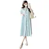 Ropa de maternidad 2026 verano nuevo estilo fresco jacquard azul y blanco rayado lazo vestido de maternidad adecuado para amamantar